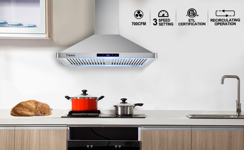 30/36 inch Range Hood 700CFM Wall Mount Stainless Steel Touch Control 3-speed Stove Vent - Renee Lane Company
