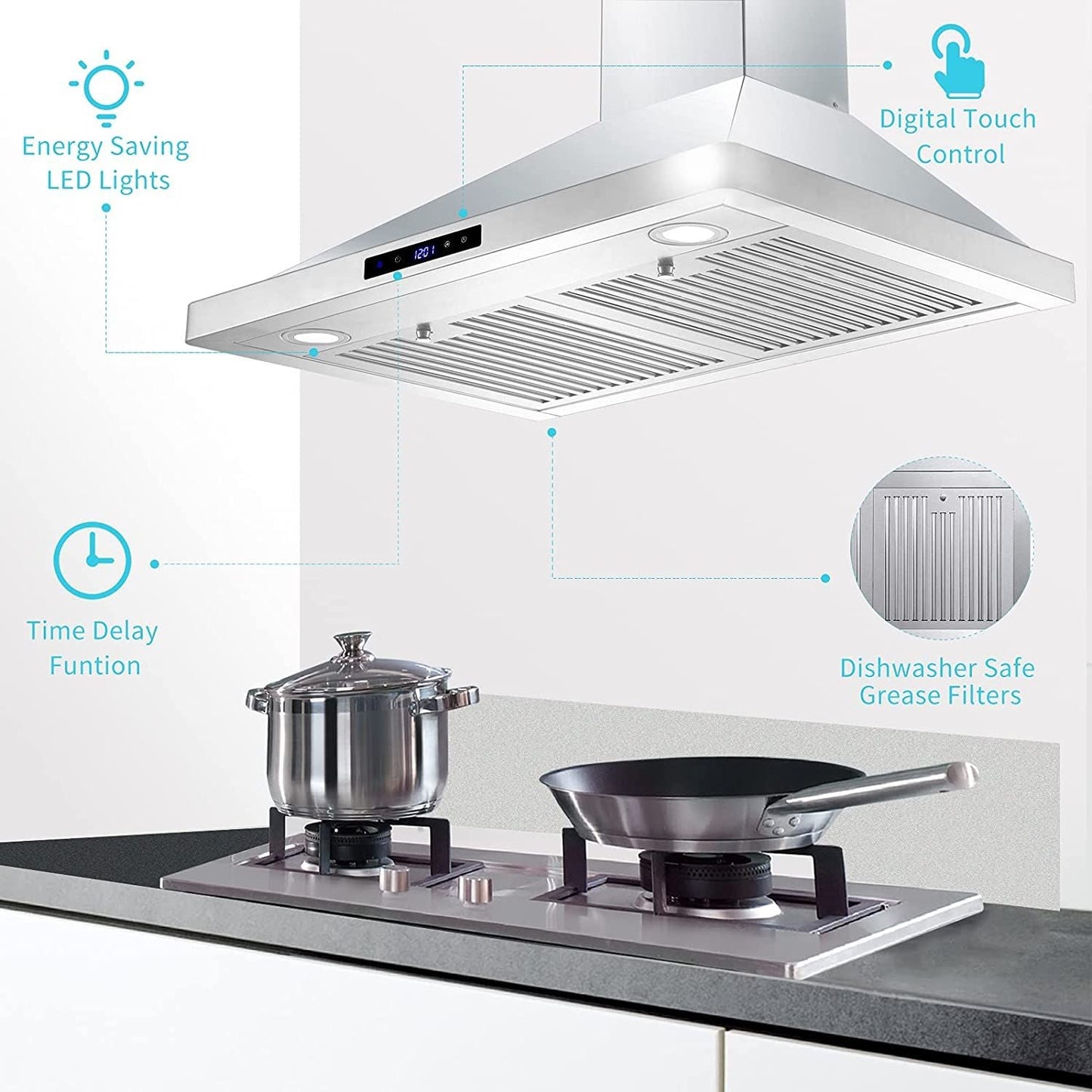 30/36 inch Range Hood 700CFM Wall Mount Stainless Steel Touch Control 3-speed Stove Vent - Renee Lane Company
