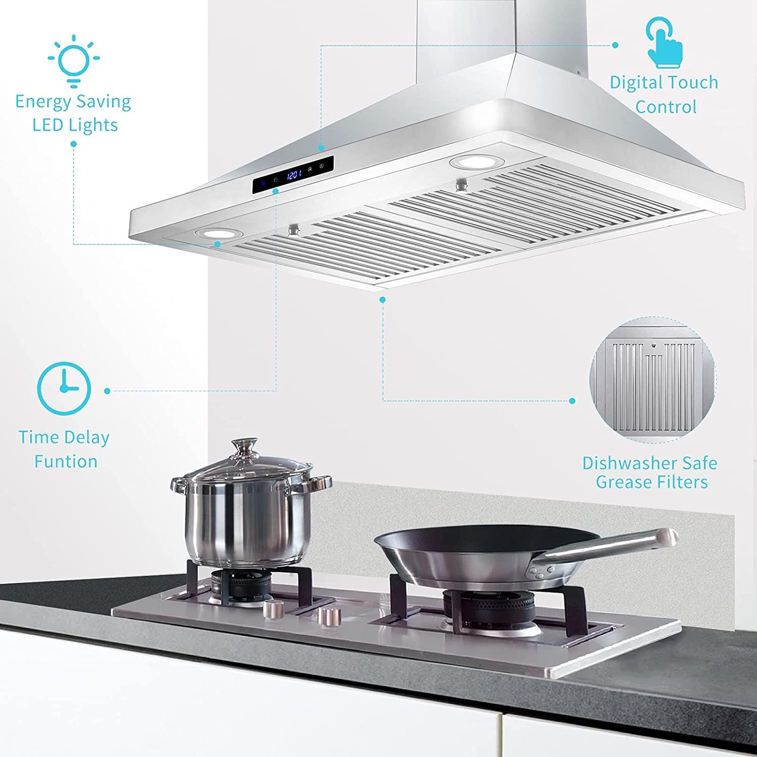 30/36 inch Range Hood 700CFM Wall Mount Stainless Steel Touch Control 3-speed Stove Vent - Renee Lane Company