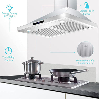 30/36 inch Range Hood 700CFM Wall Mount Stainless Steel Touch Control 3-speed Stove Vent - Renee Lane Company