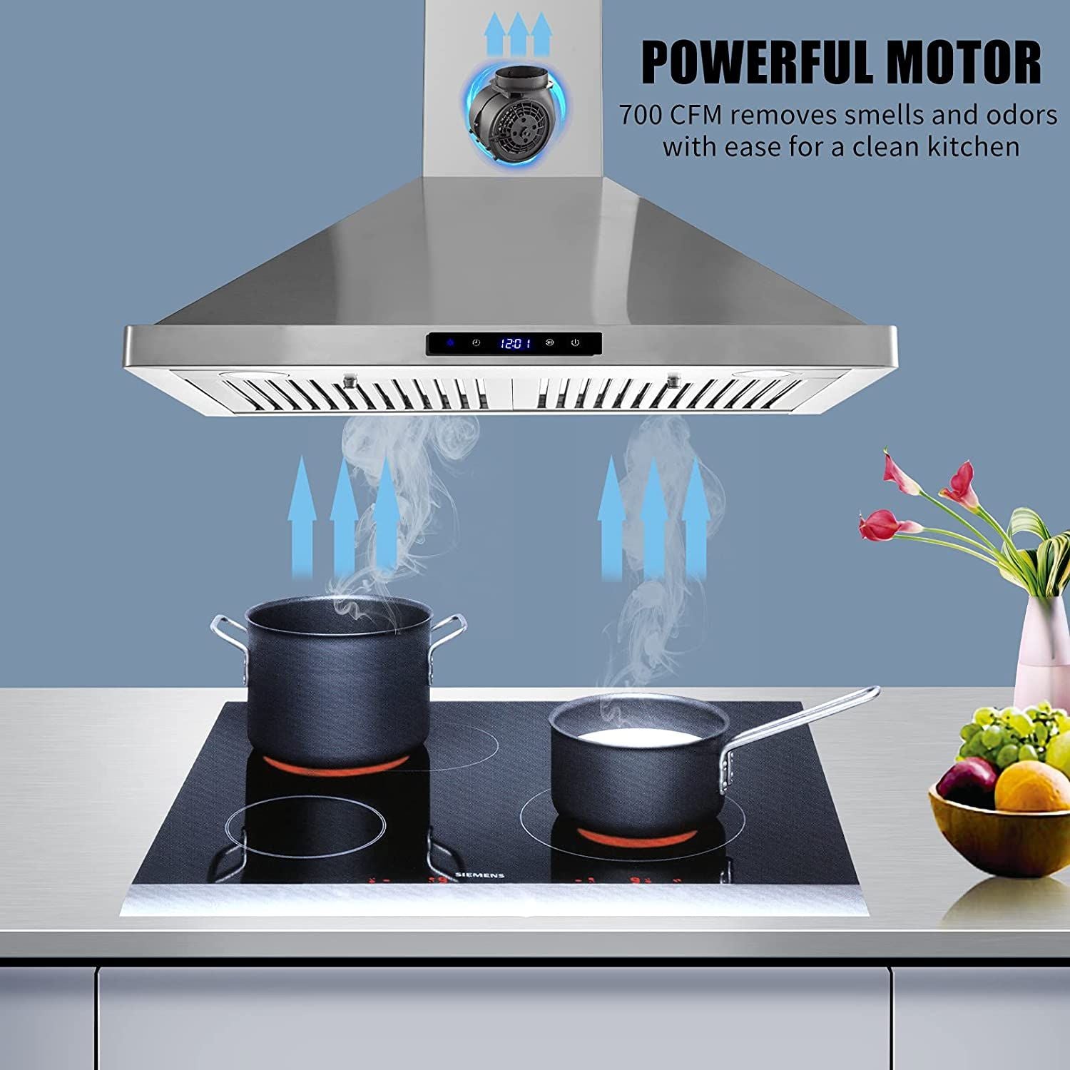 30/36 inch Range Hood 700CFM Wall Mount Stainless Steel Touch Control 3-speed Stove Vent - Renee Lane Company