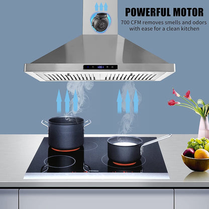 30/36 inch Range Hood 700CFM Wall Mount Stainless Steel Touch Control 3-speed Stove Vent - Renee Lane Company