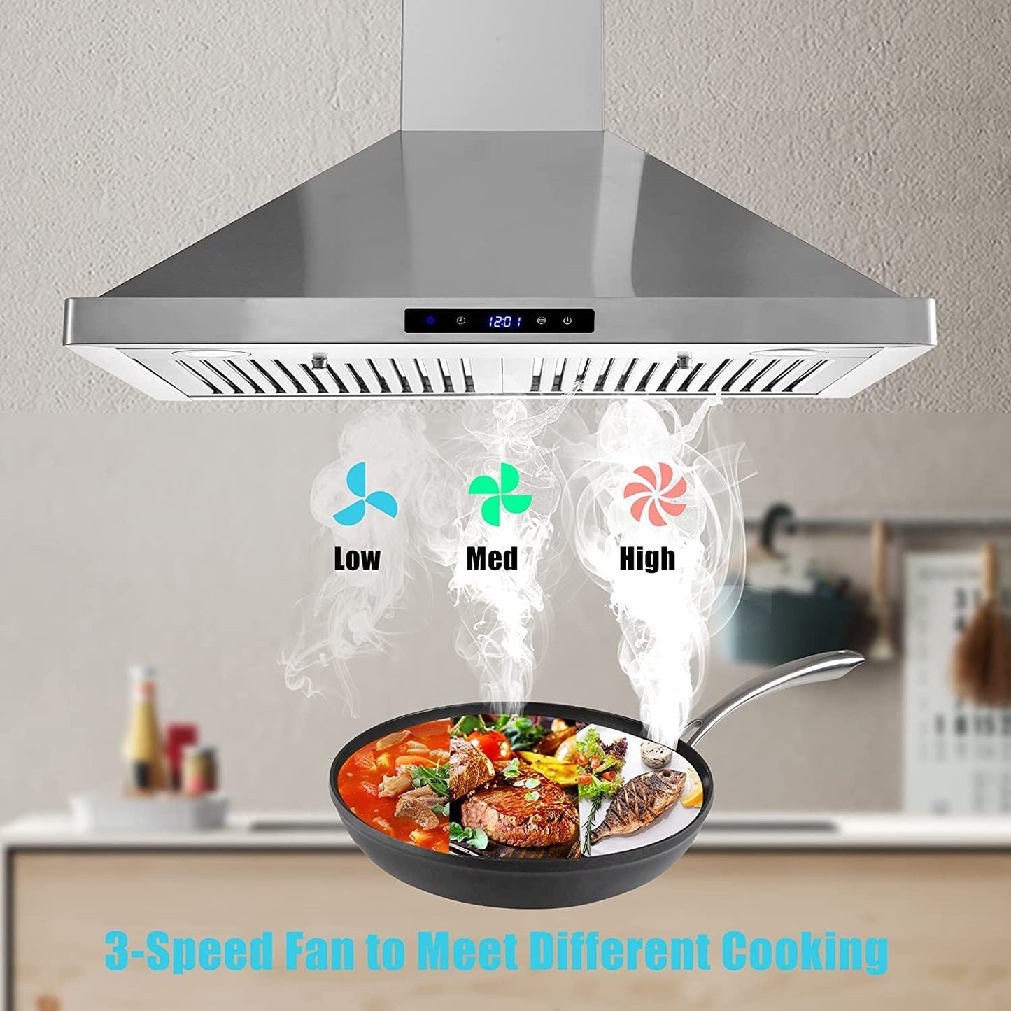30/36 inch Range Hood 700CFM Wall Mount Stainless Steel Touch Control 3-speed Stove Vent - Renee Lane Company