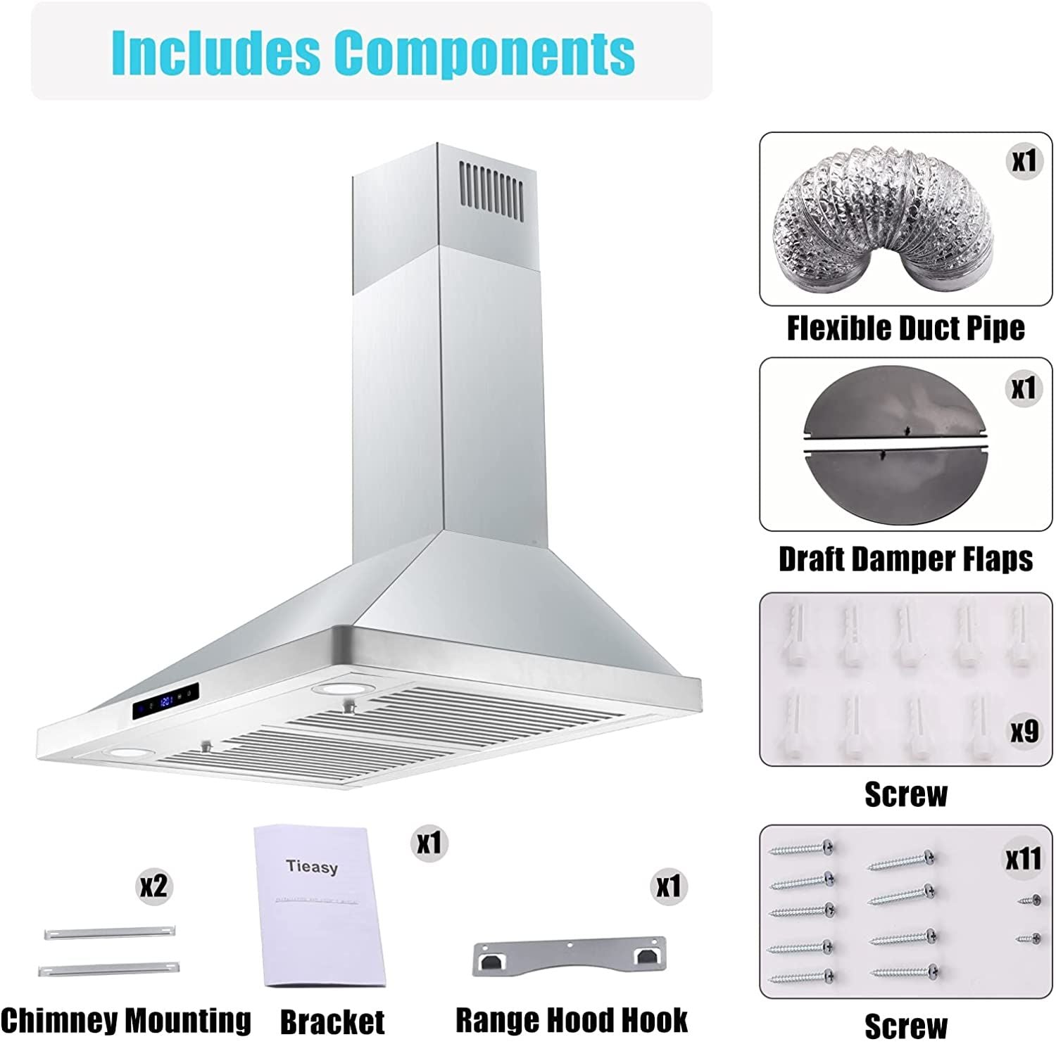 30/36 inch Range Hood 700CFM Wall Mount Stainless Steel Touch Control 3-speed Stove Vent - Renee Lane Company