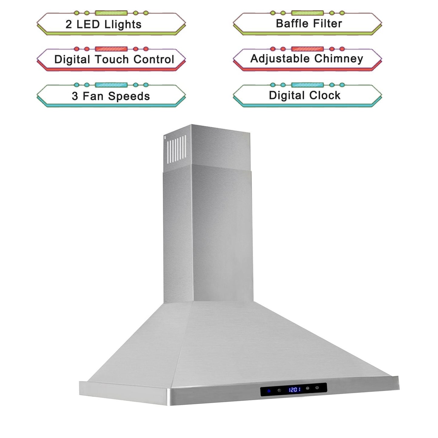 30/36 inch Range Hood 700CFM Wall Mount Stainless Steel Touch Control 3-speed Stove Vent - Renee Lane Company