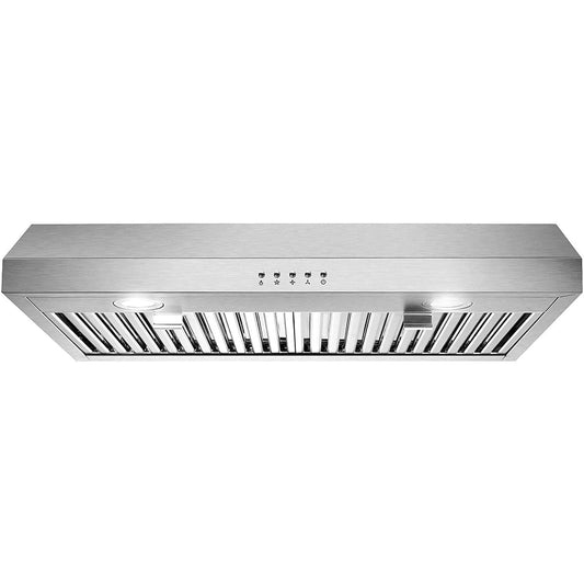 30 inch Kitchen Under Cabinet Range Hood 3-Speed 600CFM Vent w/LEDs Silver/Black - Renee Lane Company