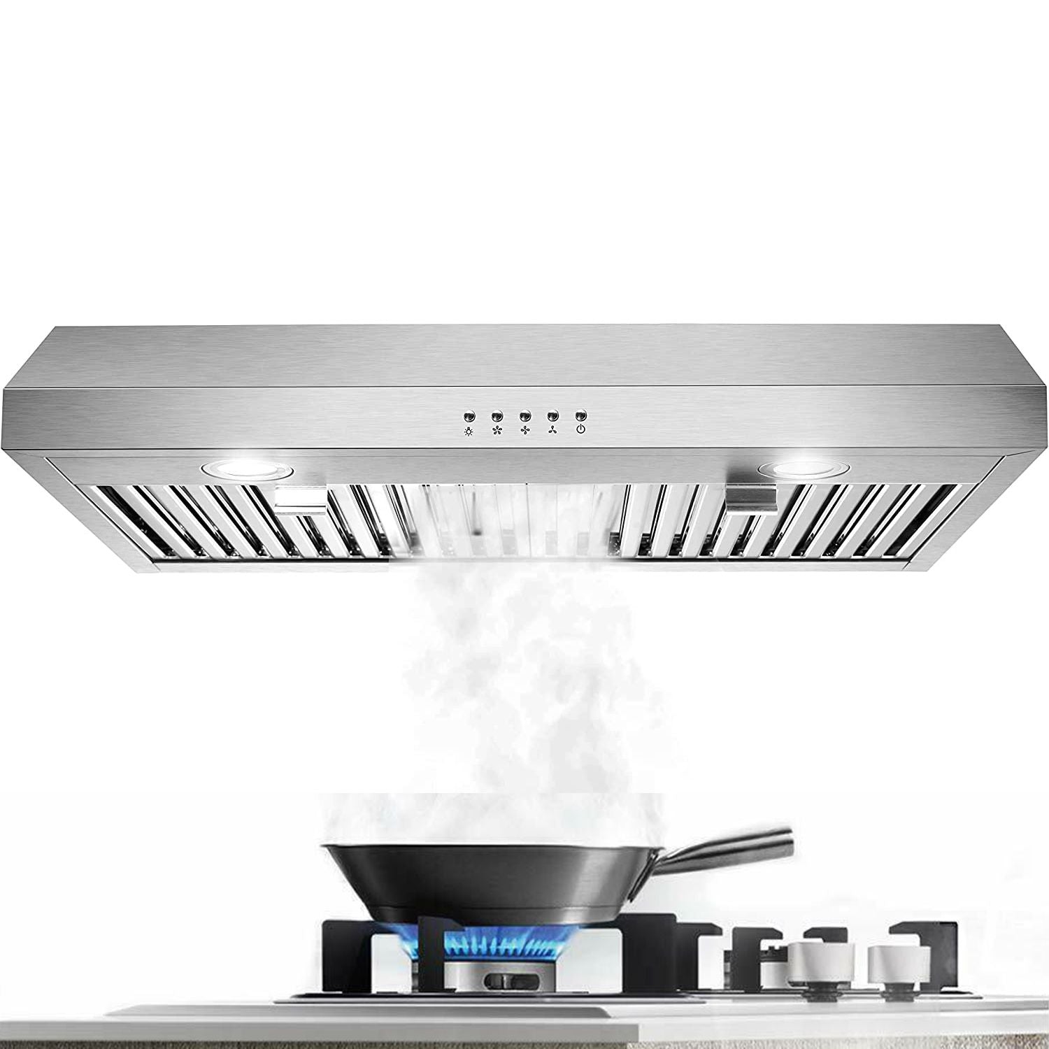 30 inch Kitchen Under Cabinet Range Hood 3-Speed 600CFM Vent w/LEDs Silver/Black - Renee Lane Company