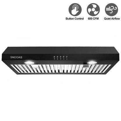 30 inch Kitchen Under Cabinet Range Hood 3-Speed 600CFM Vent w/LEDs Silver/Black - Renee Lane Company