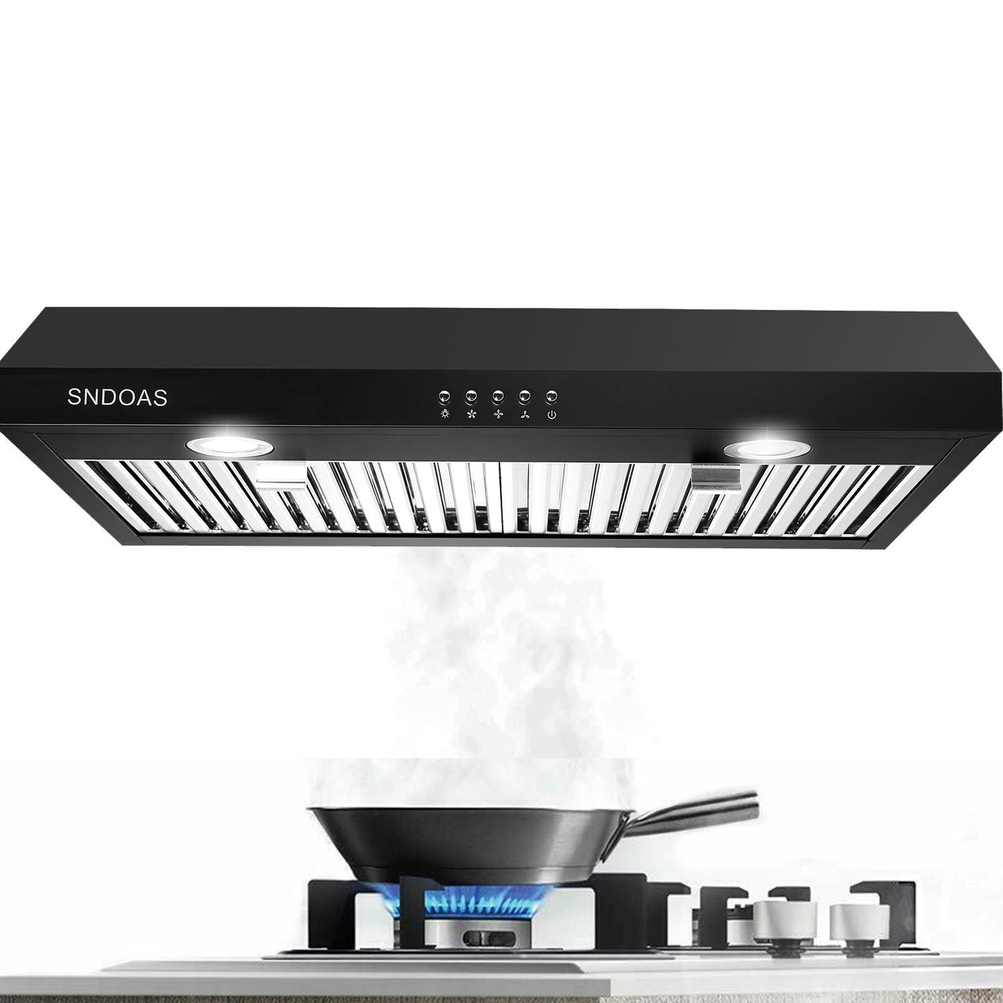 30 inch Kitchen Under Cabinet Range Hood 3-Speed 600CFM Vent w/LEDs Silver/Black - Renee Lane Company