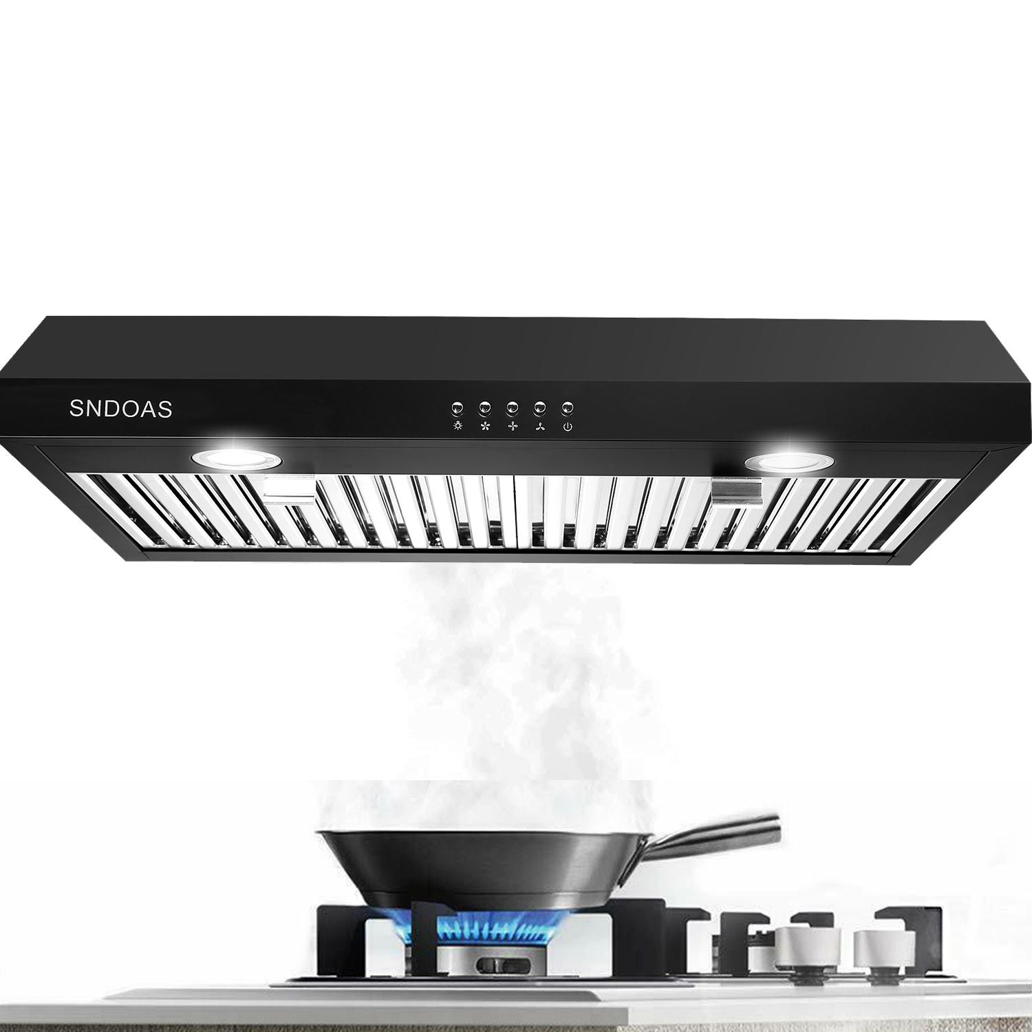 30 inch Kitchen Under Cabinet Range Hood 3-Speed 600CFM Vent w/LEDs Silver/Black - Renee Lane Company