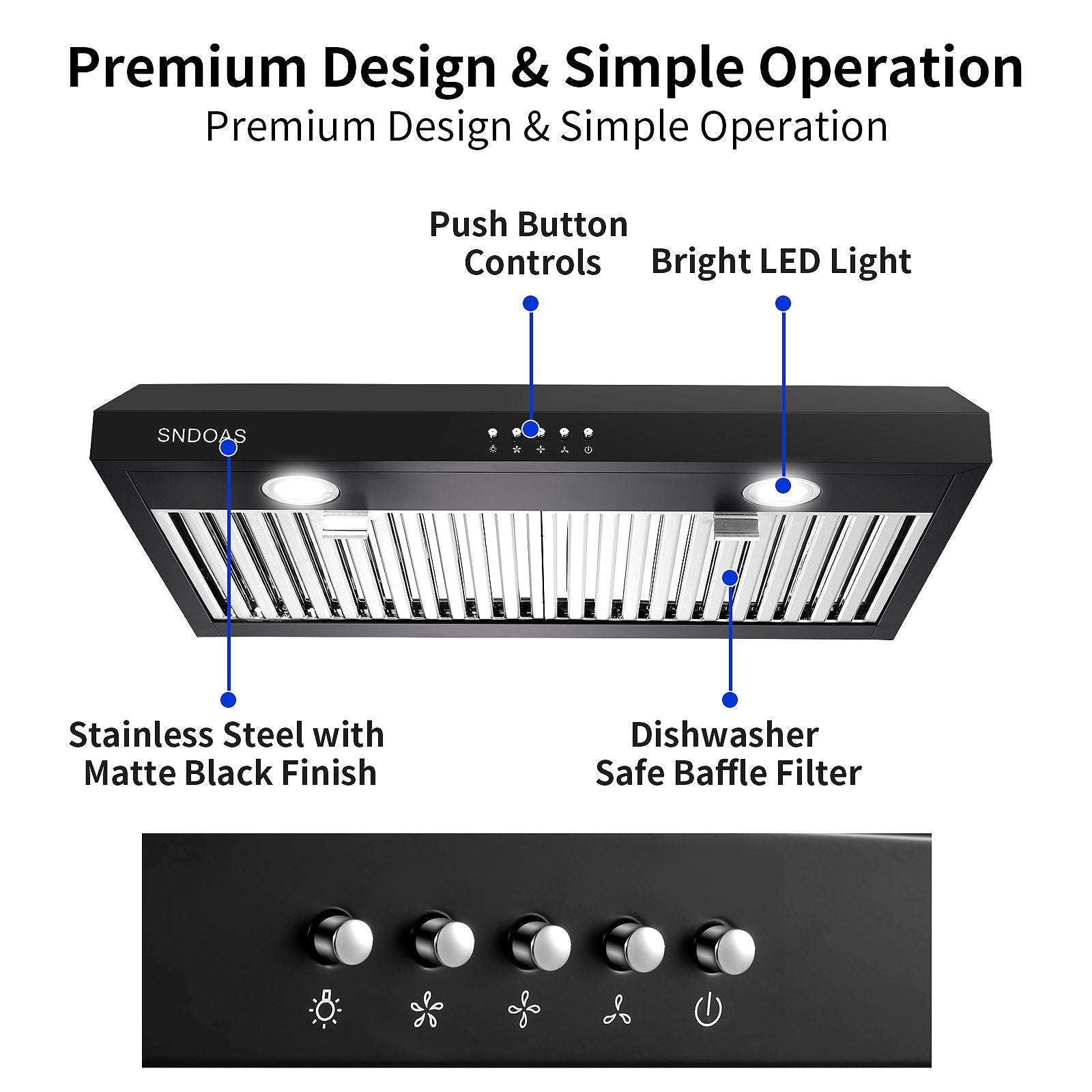 30 inch Kitchen Under Cabinet Range Hood 3-Speed 600CFM Vent w/LEDs Silver/Black - Renee Lane Company