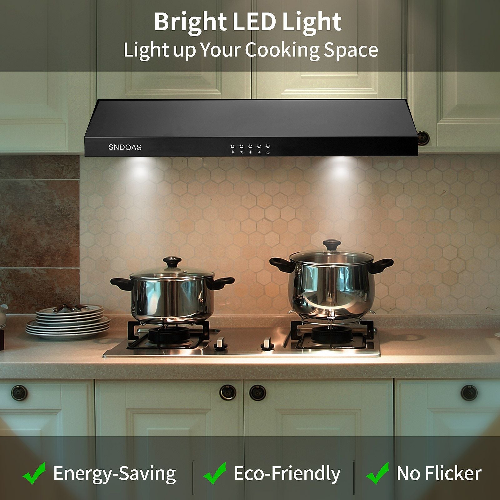 30 inch Kitchen Under Cabinet Range Hood 3-Speed 600CFM Vent w/LEDs Silver/Black - Renee Lane Company