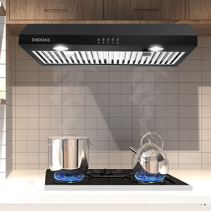 30 inch Kitchen Under Cabinet Range Hood 3-Speed 600CFM Vent w/LEDs Silver/Black - Renee Lane Company