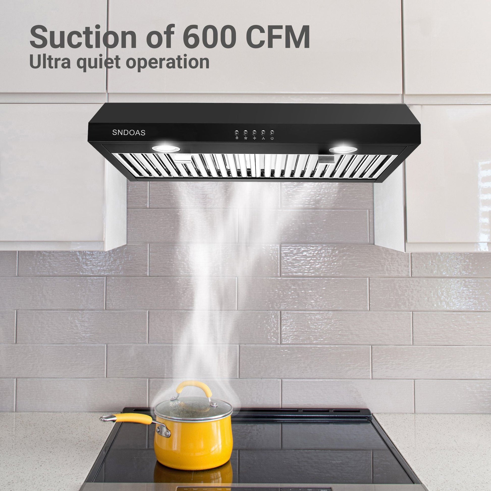 30 inch Kitchen Under Cabinet Range Hood 3-Speed 600CFM Vent w/LEDs Silver/Black - Renee Lane Company