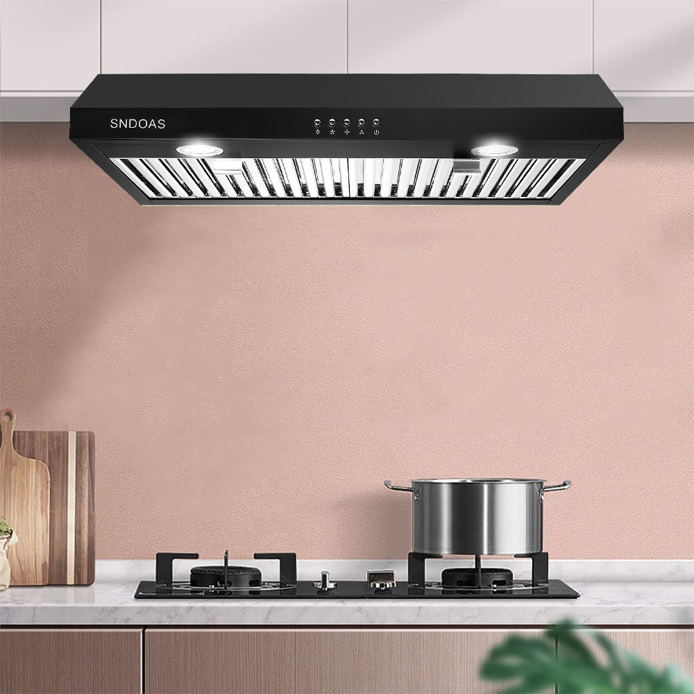 30 inch Kitchen Under Cabinet Range Hood 3-Speed 600CFM Vent w/LEDs Silver/Black - Renee Lane Company
