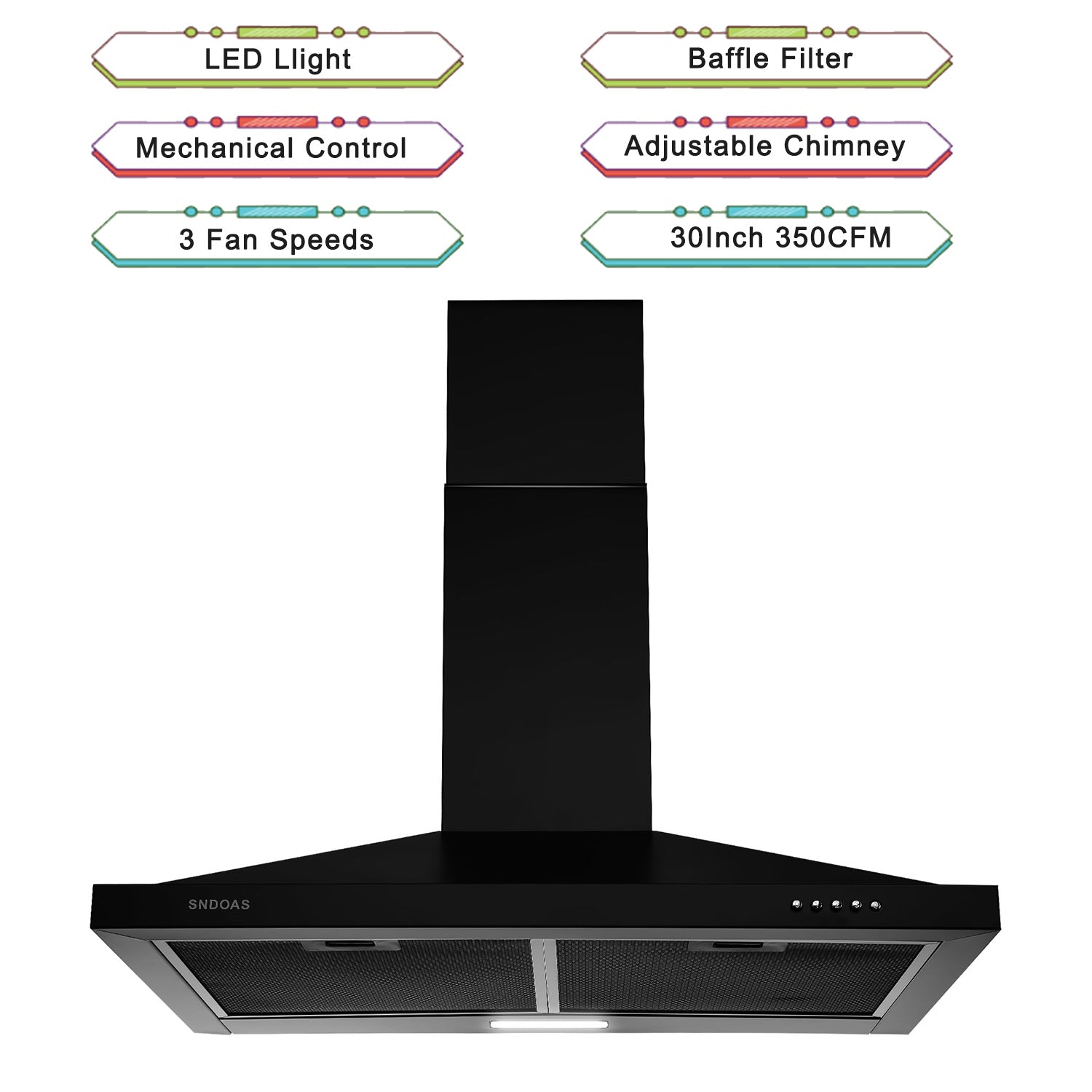 30 inch Wall Mount Range Hood Kitchen Exhaust Stove Vent 350CFM Mechanical Control - Renee Lane Company