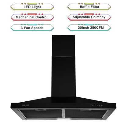 30 inch Wall Mount Range Hood Kitchen Exhaust Stove Vent 350CFM Mechanical Control - Renee Lane Company