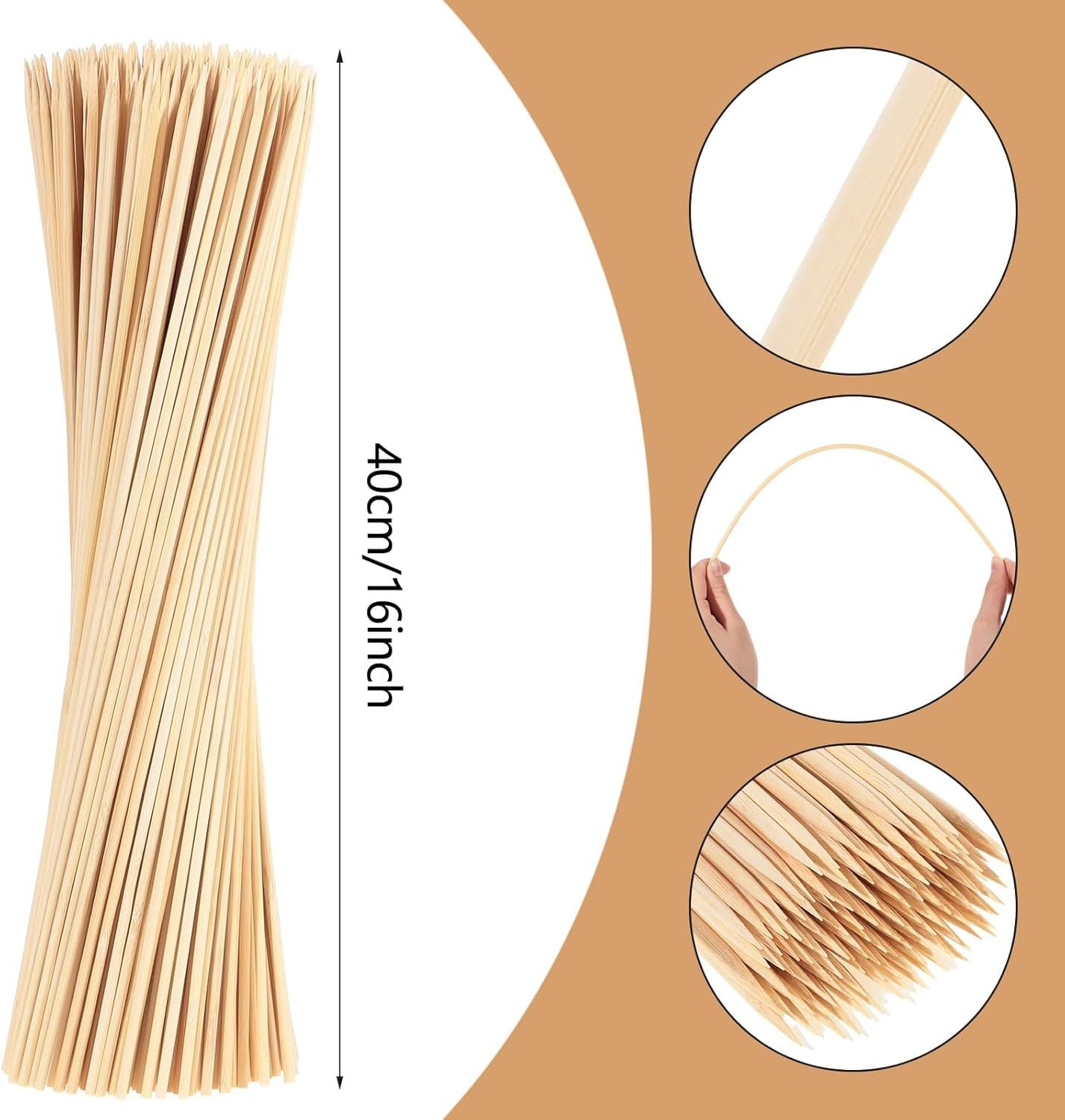 300PCS 16" Bamboo Skewers Sticks for Barbecue Smores Roasting Marshmallows Chocolate Fountain Plant Stakes Fruit and Crafting,Φ=4mm - Renee Lane Company