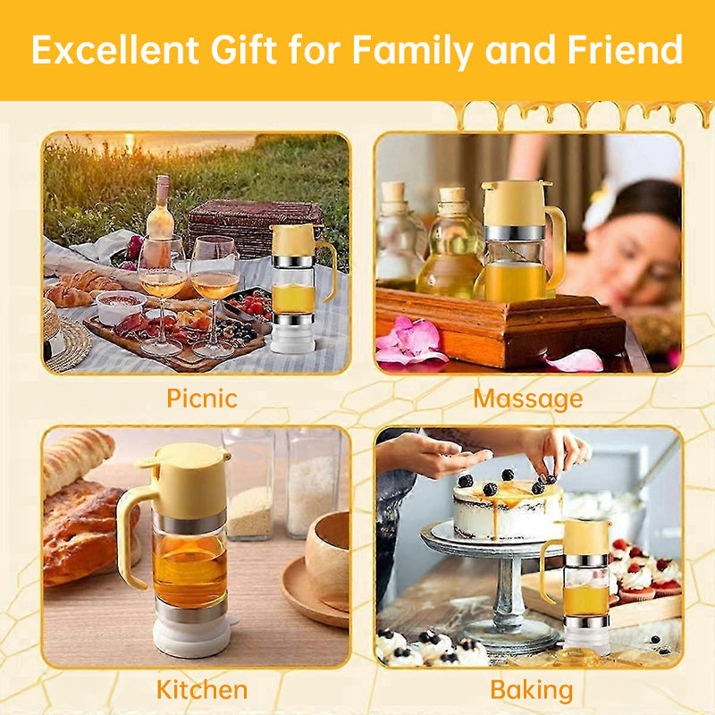 300ml Durable Glass Honey Dispenser with Handle, Transparent, Drip-Proof Press Pump for Bread, Honey Pot - Renee Lane Company