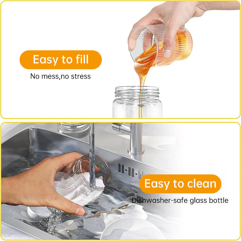 300ml Durable Glass Honey Dispenser with Handle, Transparent, Drip-Proof Press Pump for Bread, Honey Pot - Renee Lane Company