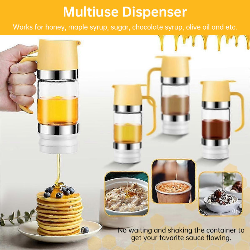 300ml Durable Glass Honey Dispenser with Handle, Transparent, Drip-Proof Press Pump for Bread, Honey Pot - Renee Lane Company