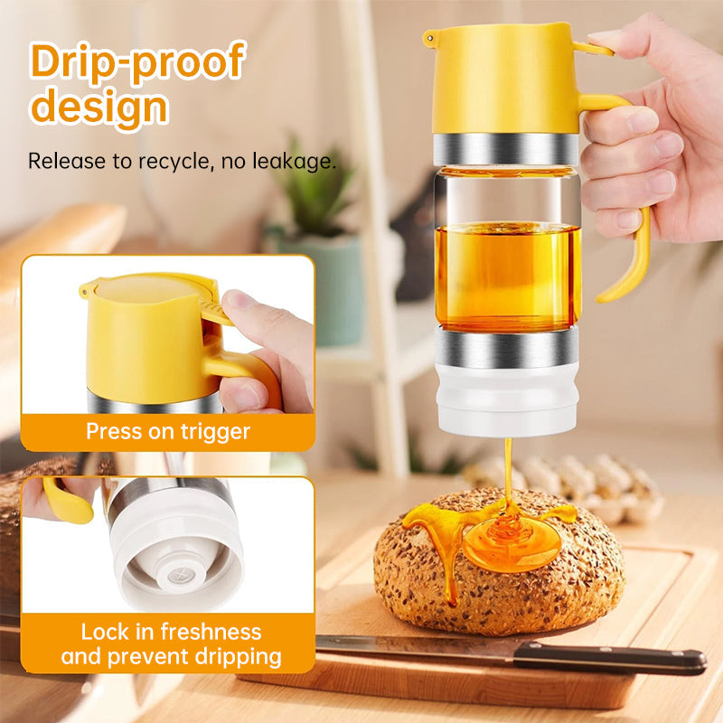 300ml Durable Glass Honey Dispenser with Handle, Transparent, Drip-Proof Press Pump for Bread, Honey Pot - Renee Lane Company