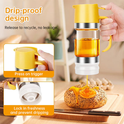 300ml Durable Glass Honey Dispenser with Handle, Transparent, Drip-Proof Press Pump for Bread, Honey Pot - Renee Lane Company