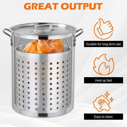 30QT Propane Turkey Fryer Set Silver Aluminum Pot with Black Round Iron Stand Outdoor Gas Deep Fryer Kit for Frying Turkey Seafood and Boiling Crawfish Backyard Cooking Equipment - Renee Lane Company