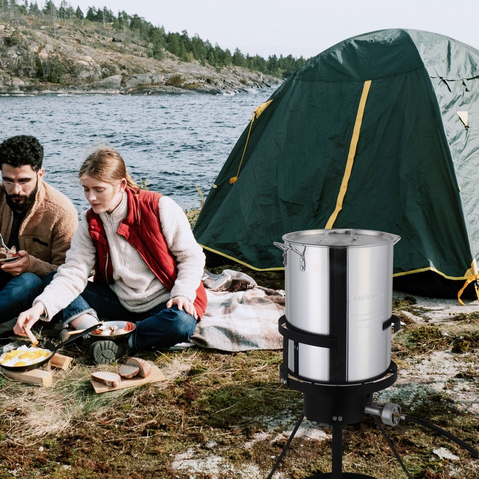30QT Propane Turkey Fryer Set Silver Aluminum Pot with Black Round Iron Stand Outdoor Gas Deep Fryer Kit for Frying Turkey Seafood and Boiling Crawfish Backyard Cooking Equipment - Renee Lane Company