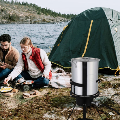 30QT Propane Turkey Fryer Set Silver Aluminum Pot with Black Round Iron Stand Outdoor Gas Deep Fryer Kit for Frying Turkey Seafood and Boiling Crawfish Backyard Cooking Equipment - Renee Lane Company