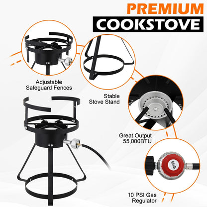 30QT Propane Turkey Fryer Set Silver Aluminum Pot with Black Round Iron Stand Outdoor Gas Deep Fryer Kit for Frying Turkey Seafood and Boiling Crawfish Backyard Cooking Equipment - Renee Lane Company