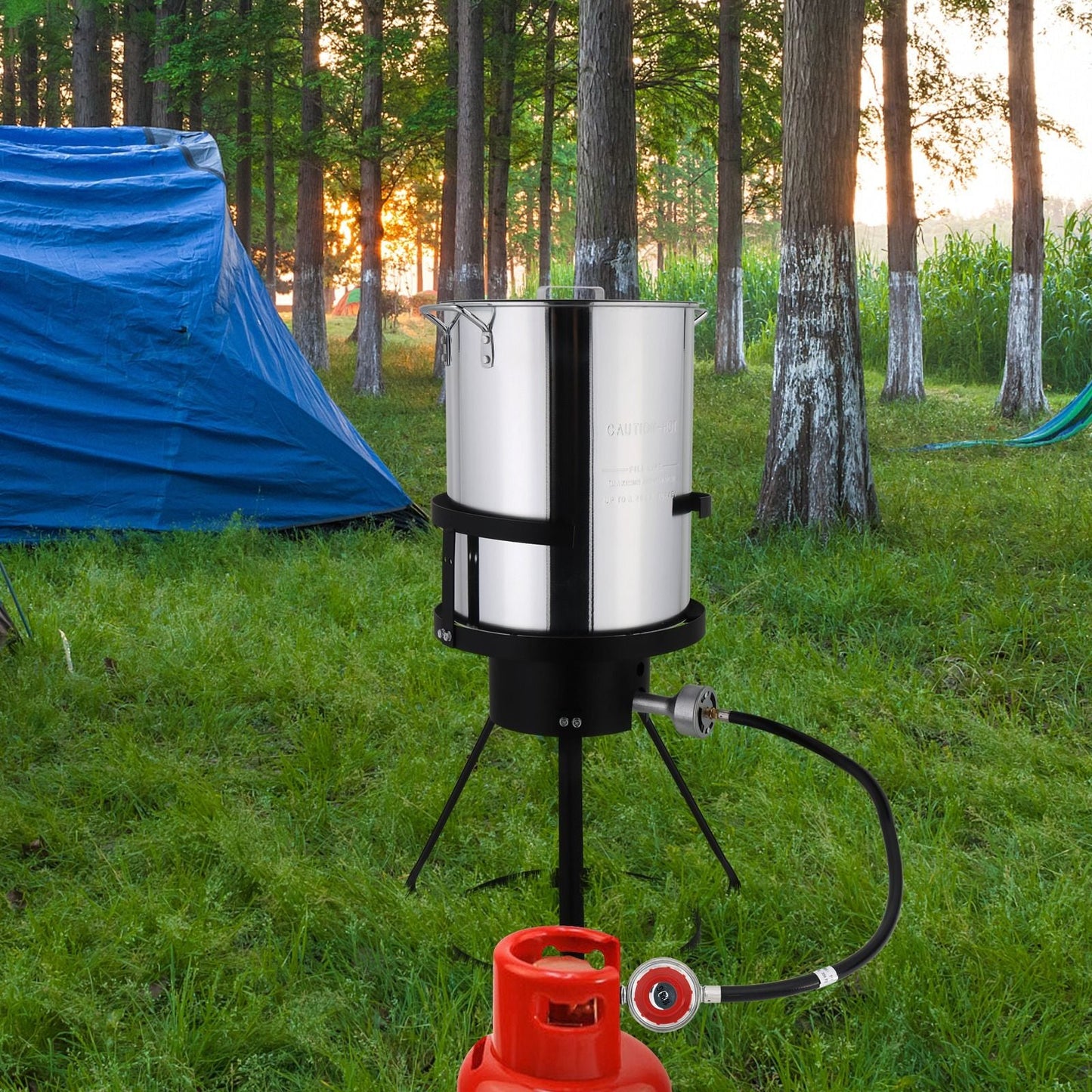 30QT Propane Turkey Fryer Set Silver Aluminum Pot with Black Round Iron Stand Outdoor Gas Deep Fryer Kit for Frying Turkey Seafood and Boiling Crawfish Backyard Cooking Equipment - Renee Lane Company