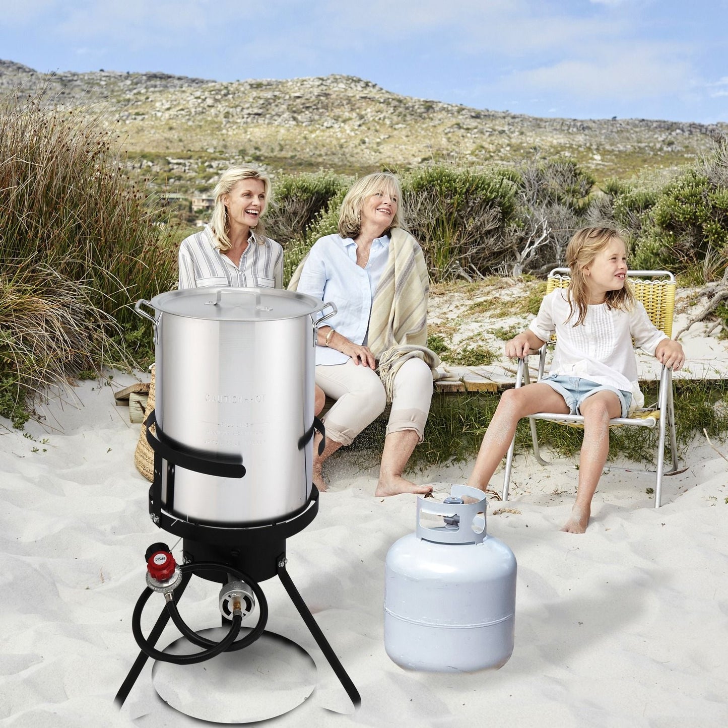 30QT Propane Turkey Fryer Set Silver Aluminum Pot with Black Round Iron Stand Outdoor Gas Deep Fryer Kit for Frying Turkey Seafood and Boiling Crawfish Backyard Cooking Equipment - Renee Lane Company