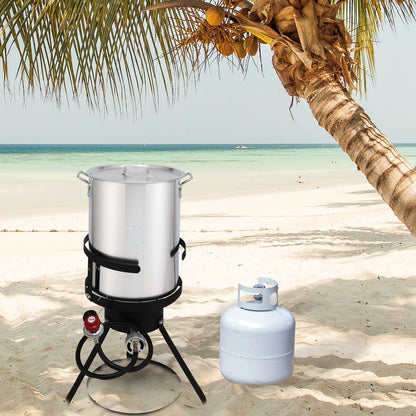 30QT Propane Turkey Fryer Set Silver Aluminum Pot with Black Round Iron Stand Outdoor Gas Deep Fryer Kit for Frying Turkey Seafood and Boiling Crawfish Backyard Cooking Equipment - Renee Lane Company