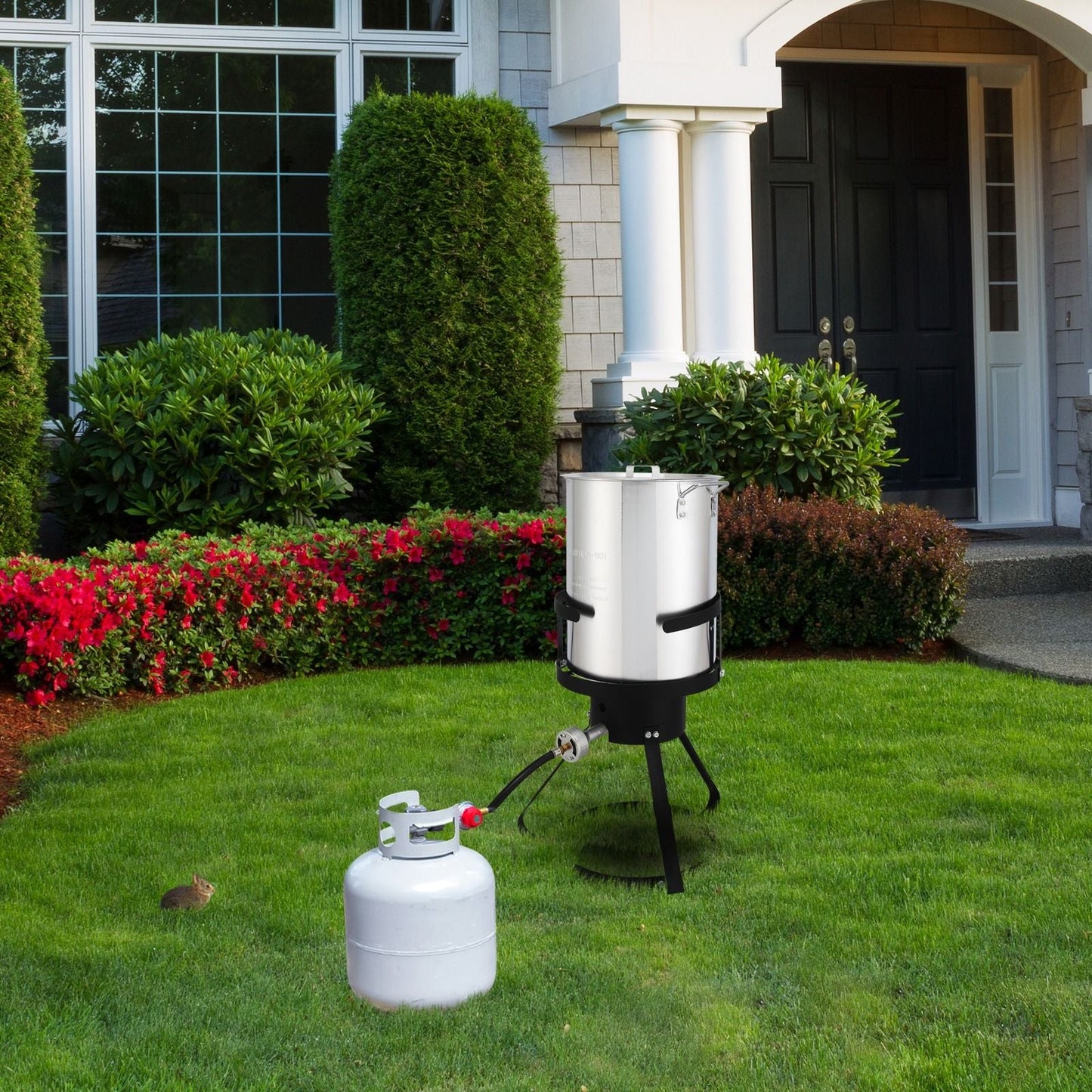 30QT Propane Turkey Fryer Set Silver Aluminum Pot with Black Round Iron Stand Outdoor Gas Deep Fryer Kit for Frying Turkey Seafood and Boiling Crawfish Backyard Cooking Equipment - Renee Lane Company