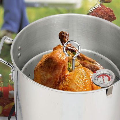 30QT Propane Turkey Fryer Set Silver Aluminum Pot with Black Round Iron Stand Outdoor Gas Deep Fryer Kit for Frying Turkey Seafood and Boiling Crawfish Backyard Cooking Equipment - Renee Lane Company