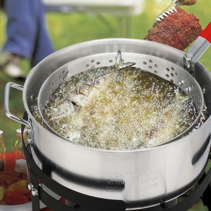 30QT Propane Turkey Fryer Set Silver Aluminum Pot with Black Round Iron Stand Outdoor Gas Deep Fryer Kit for Frying Turkey Seafood and Boiling Crawfish Backyard Cooking Equipment - Renee Lane Company
