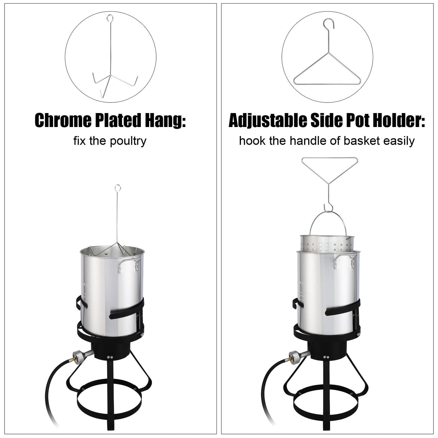 30QT Propane Turkey Fryer Set Silver Aluminum Pot with Black Round Iron Stand Outdoor Gas Deep Fryer Kit for Frying Turkey Seafood and Boiling Crawfish Backyard Cooking Equipment - Renee Lane Company