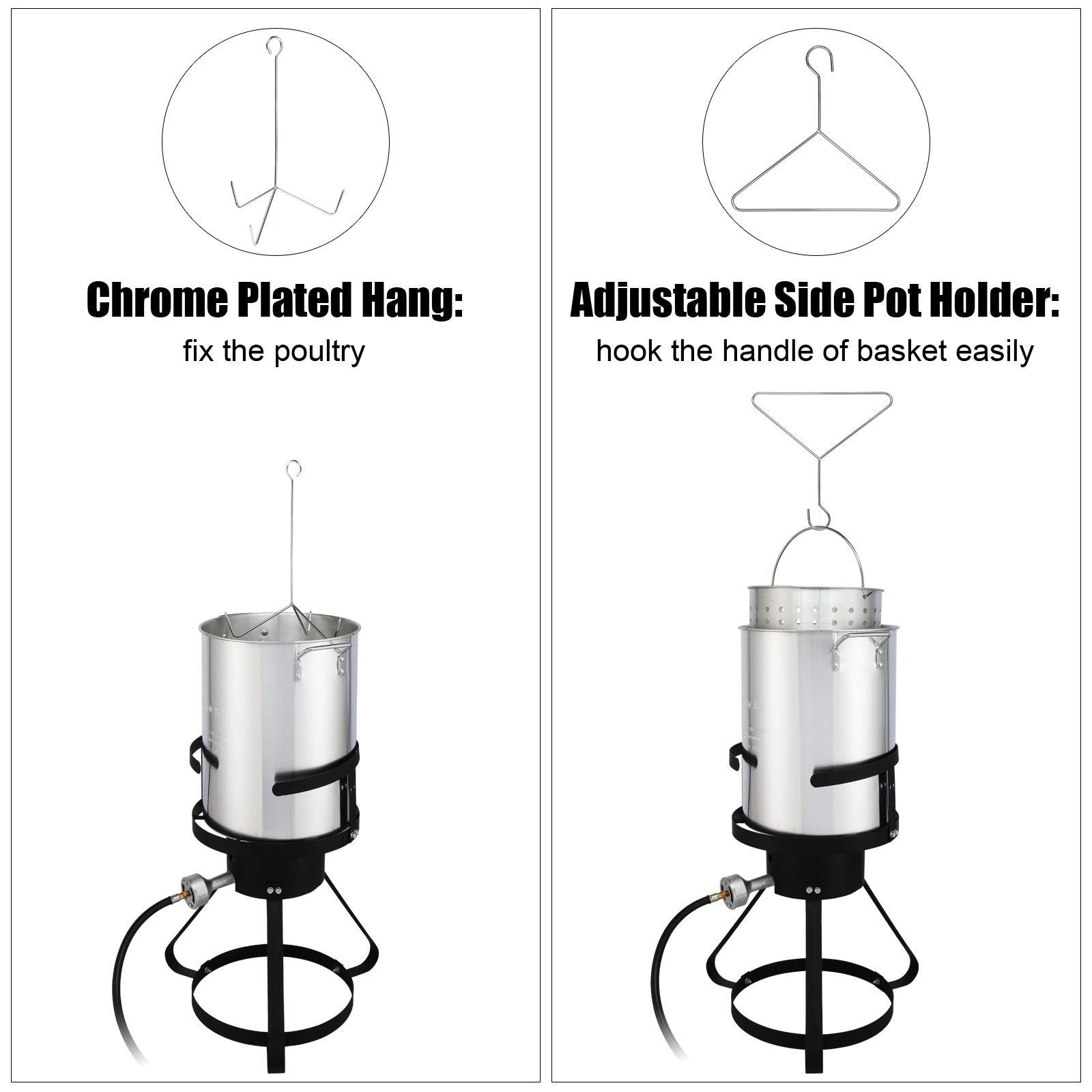 30QT Propane Turkey Fryer Set Silver Aluminum Pot with Black Round Iron Stand Outdoor Gas Deep Fryer Kit for Frying Turkey Seafood and Boiling Crawfish Backyard Cooking Equipment - Renee Lane Company