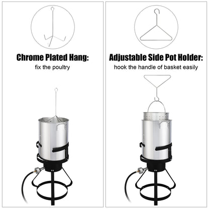 30QT Propane Turkey Fryer Set Silver Aluminum Pot with Black Round Iron Stand Outdoor Gas Deep Fryer Kit for Frying Turkey Seafood and Boiling Crawfish Backyard Cooking Equipment - Renee Lane Company