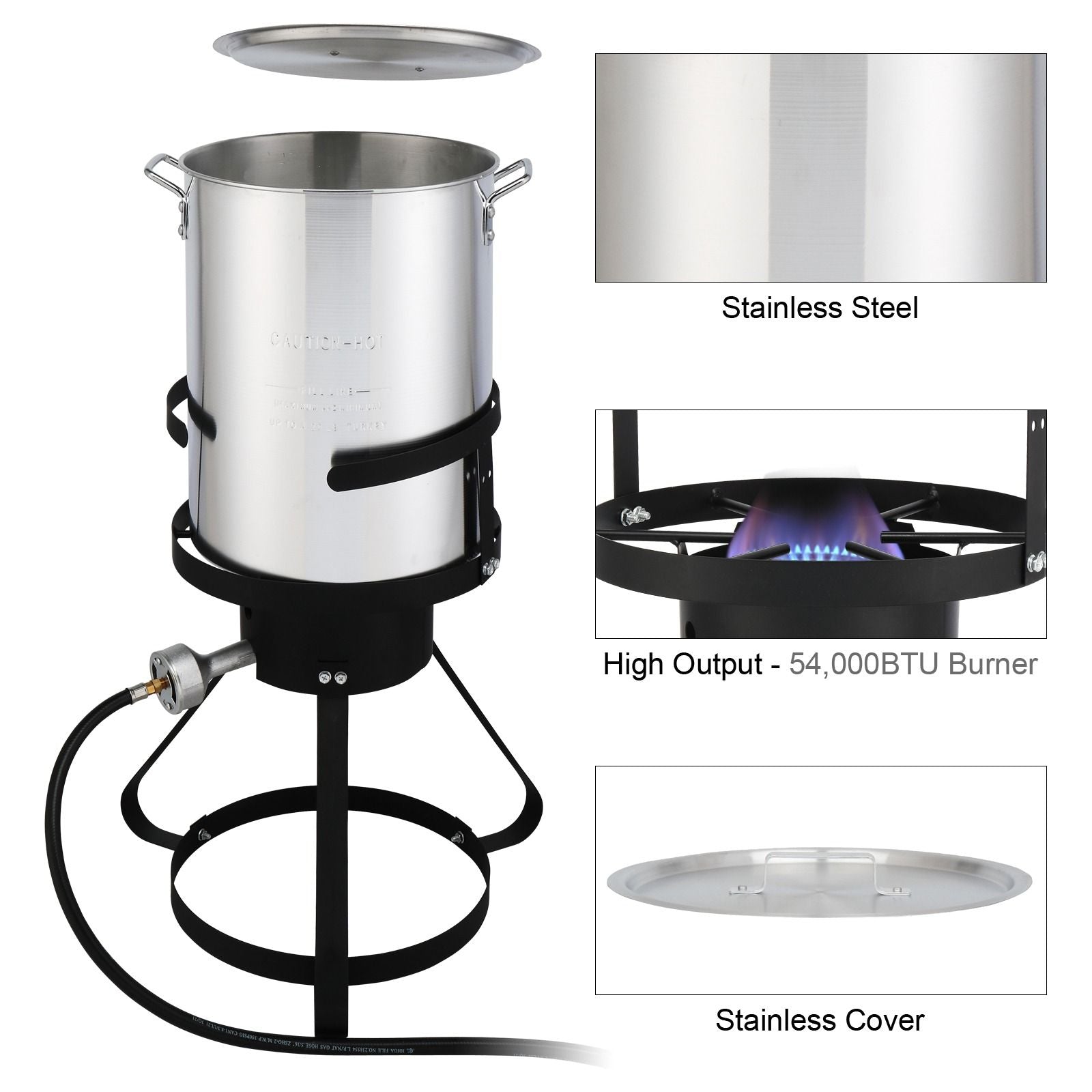 30QT Propane Turkey Fryer Set Silver Aluminum Pot with Black Round Iron Stand Outdoor Gas Deep Fryer Kit for Frying Turkey Seafood and Boiling Crawfish Backyard Cooking Equipment - Renee Lane Company