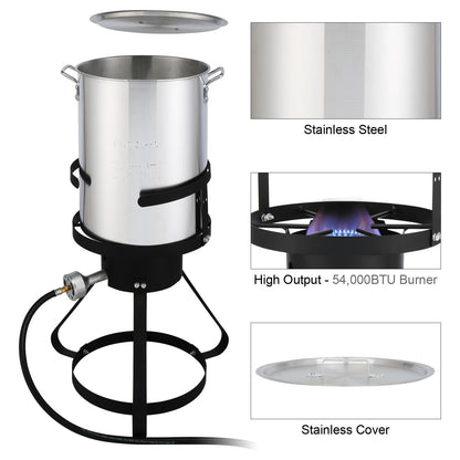 30QT Propane Turkey Fryer Set Silver Aluminum Pot with Black Round Iron Stand Outdoor Gas Deep Fryer Kit for Frying Turkey Seafood and Boiling Crawfish Backyard Cooking Equipment - Renee Lane Company