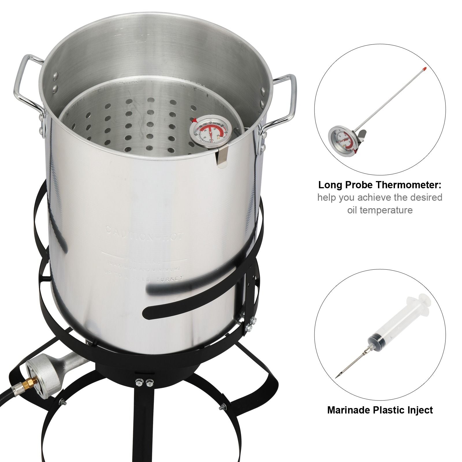 30QT Propane Turkey Fryer Set Silver Aluminum Pot with Black Round Iron Stand Outdoor Gas Deep Fryer Kit for Frying Turkey Seafood and Boiling Crawfish Backyard Cooking Equipment - Renee Lane Company