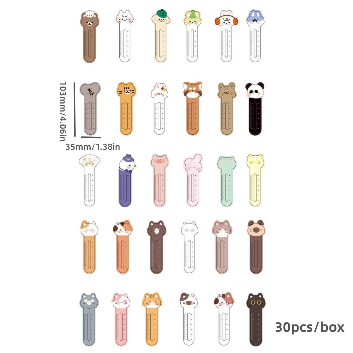 30pcs Cartoon Cute Ruler Bookmarks - Renee Lane Company
