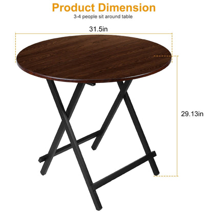 31.5in Round High Top Folding Table 2.6FT Iron Bar Foldable Wooden Dining Desk - Renee Lane Company