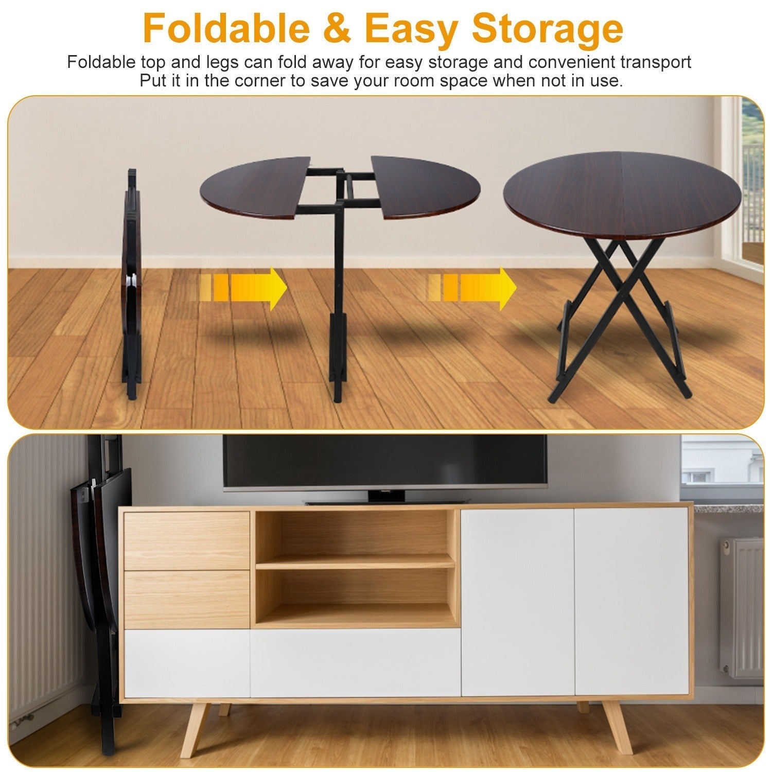 31.5in Round High Top Folding Table 2.6FT Iron Bar Foldable Wooden Dining Desk - Renee Lane Company