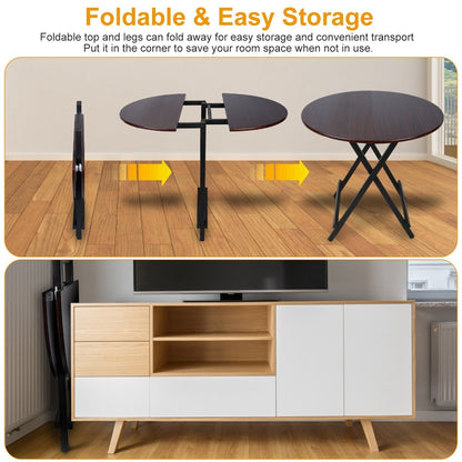 31.5in Round High Top Folding Table 2.6FT Iron Bar Foldable Wooden Dining Desk - Renee Lane Company