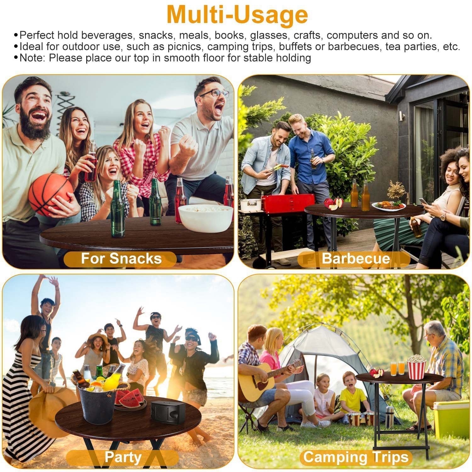 31.5in Round High Top Folding Table 2.6FT Iron Bar Foldable Wooden Dining Desk - Renee Lane Company