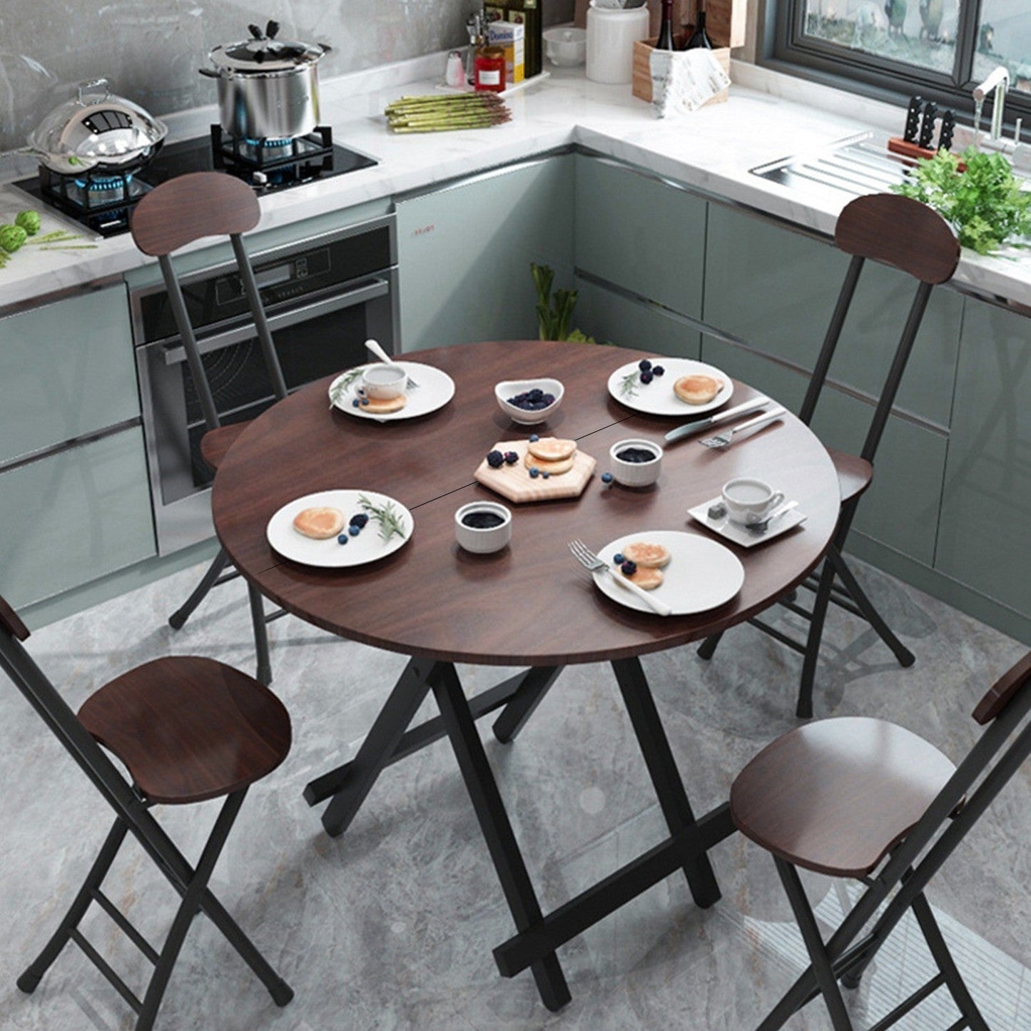 31.5in Round High Top Folding Table 2.6FT Iron Bar Foldable Wooden Dining Desk - Renee Lane Company