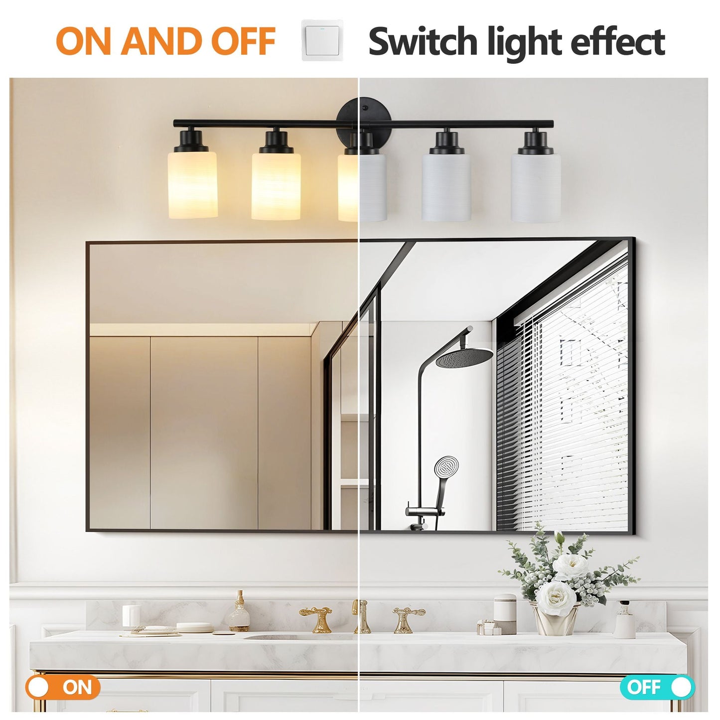 31" Modern 5-Light Vanity Bathroom Mirror Light, Frosted White Glass with Black Iron Frame, Contemporary Wall Sconce for Bedroom, Bathroom, and Dressing Room (Bulb Not Included) - Renee Lane Company